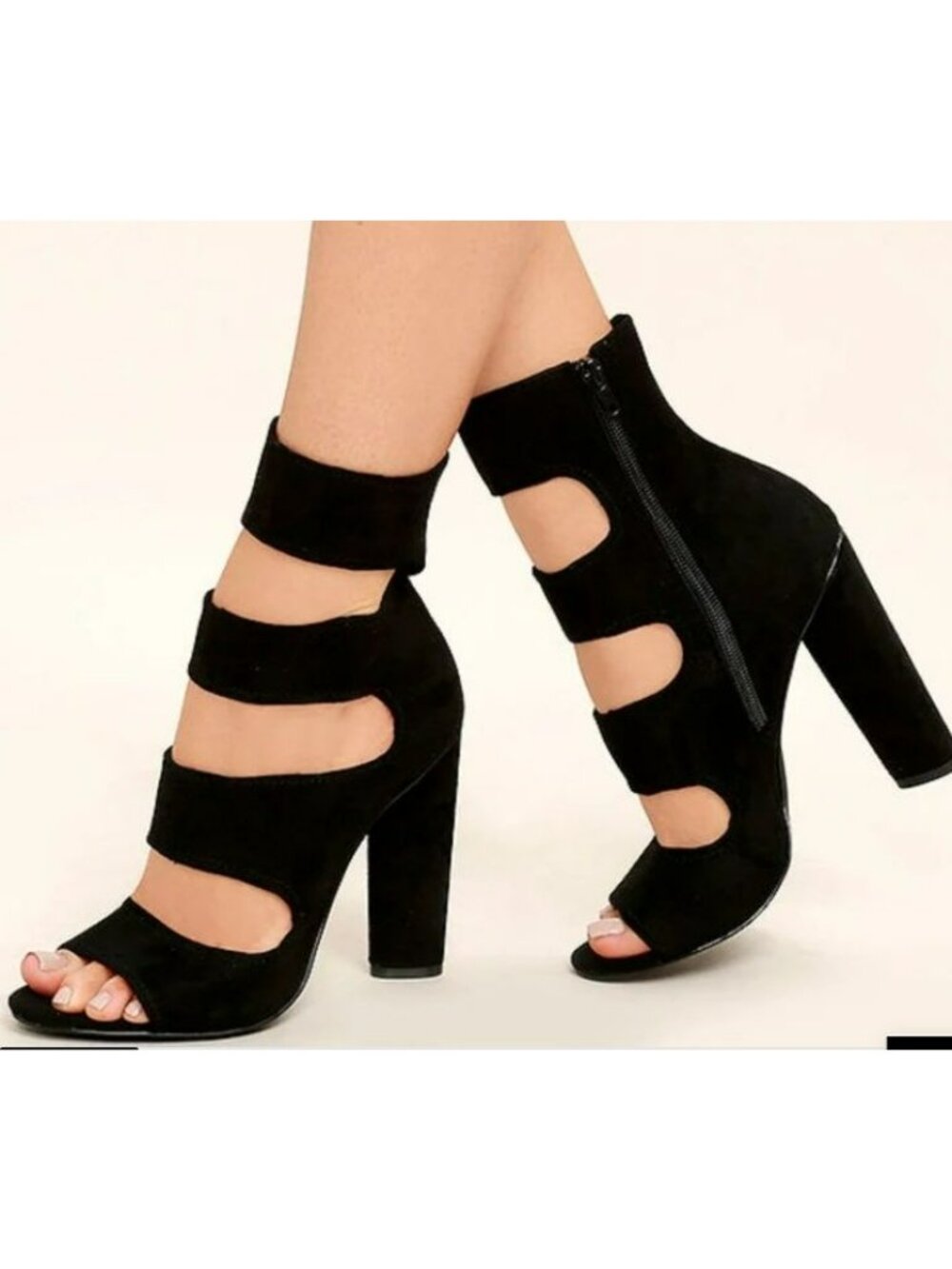 Steve Madden Black Suede Open-Toe Platform Heels Size 7 Zippered Ankle Strap - Picture 2 of 10